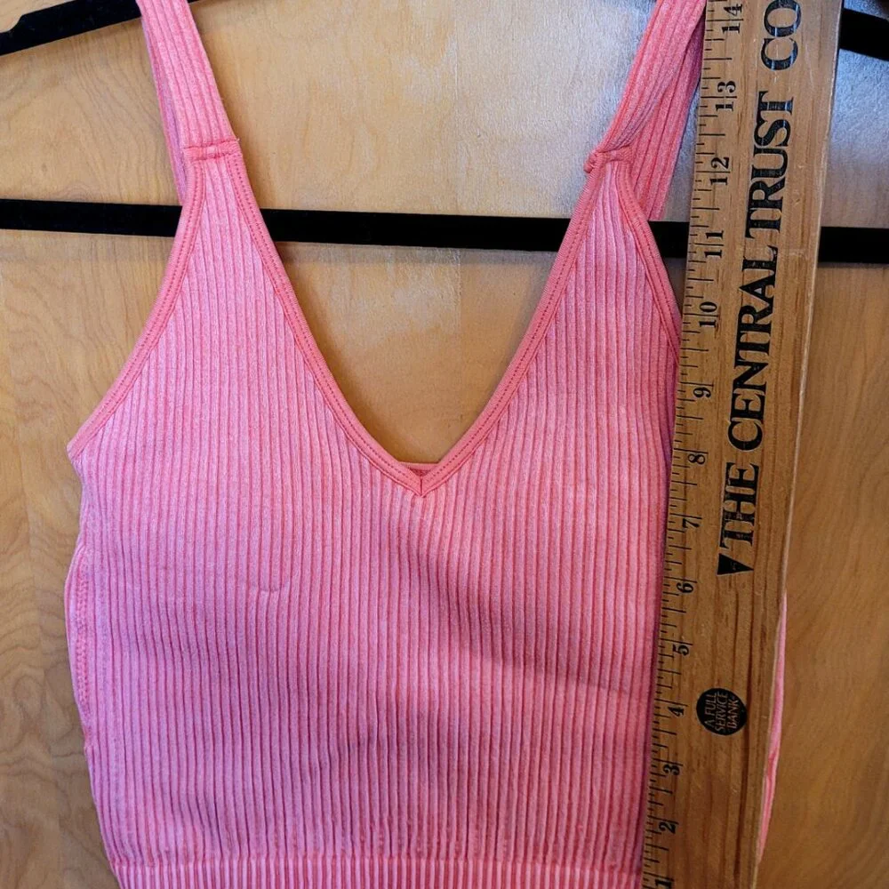 Pink Ribbed Brami Crop Top, Size S/M - Picture 7 of 8